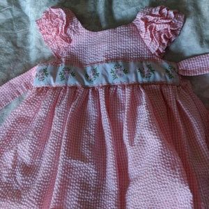 Seersucker dress pink and white